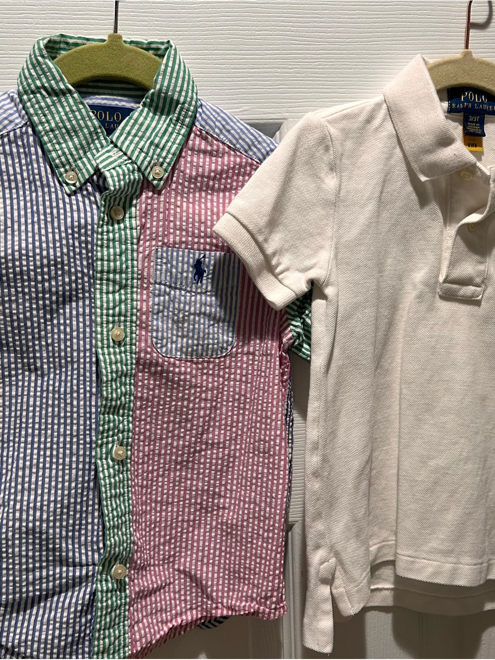 Polo Ralph Lauren Kids Short-Sleeve Patchwork Seersucker Shirt - Pink/Green/Blue